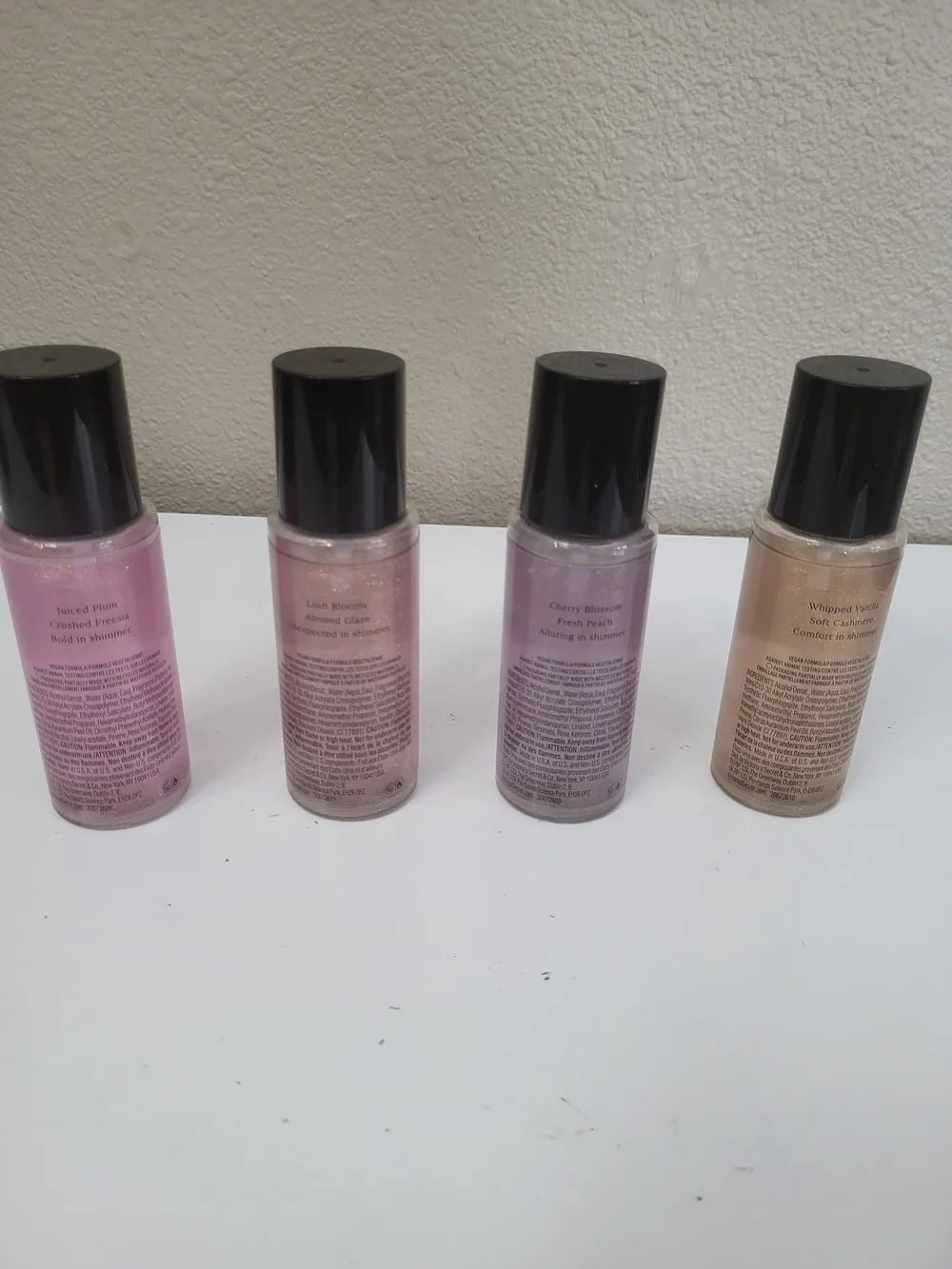 Victoria's Secret Body Shimmer Spray Fragrances Four 2.5 Oz Bottles